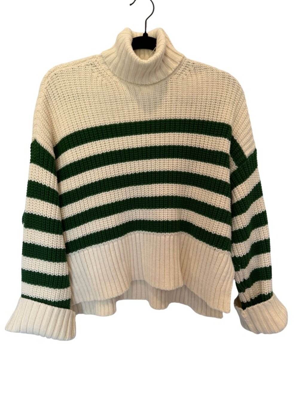 Madewell Wide Rib Turtleneck Sweater Varsity Green Stripe NWT S